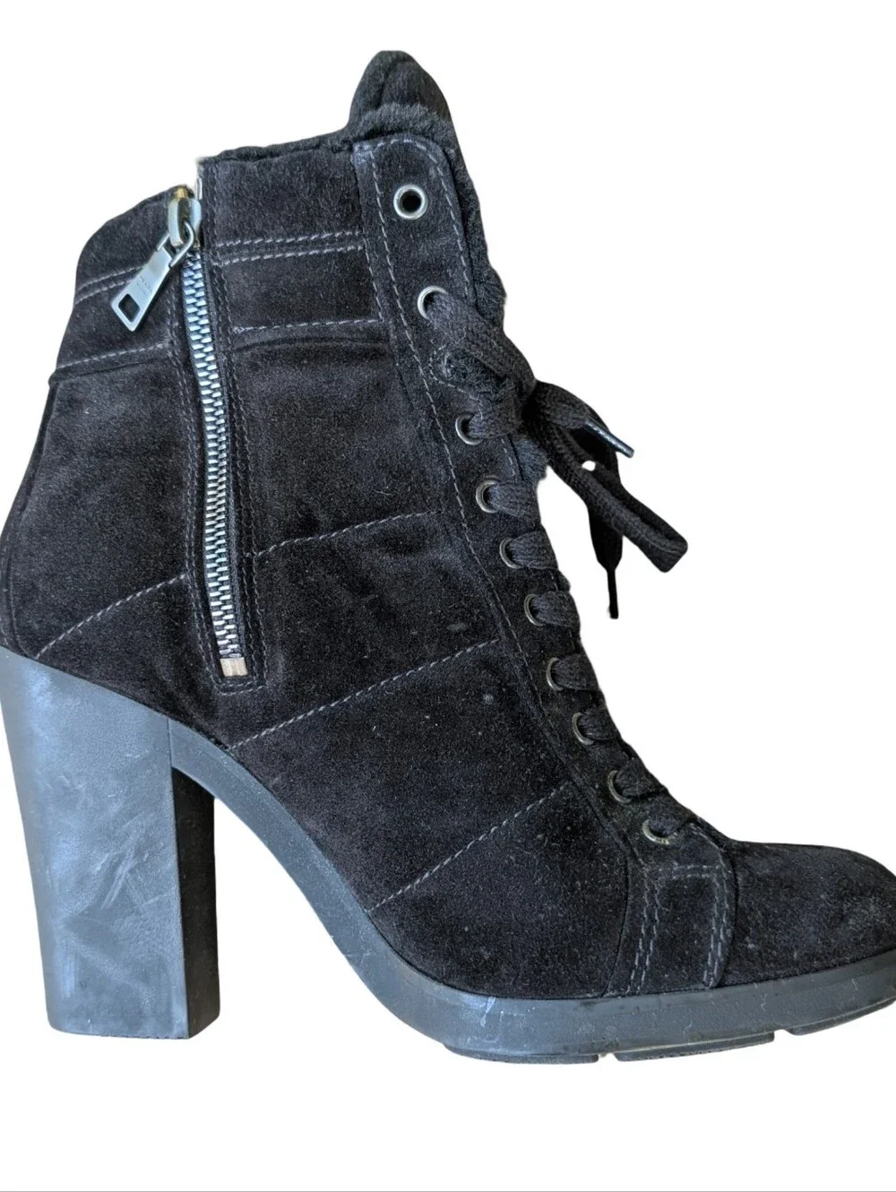 Prada Sport Suede Faux Fur Trim Lace-Up Boots